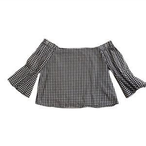 Cotton On Gingham Off-The-Shoulder Bell Sleeve Top Size M